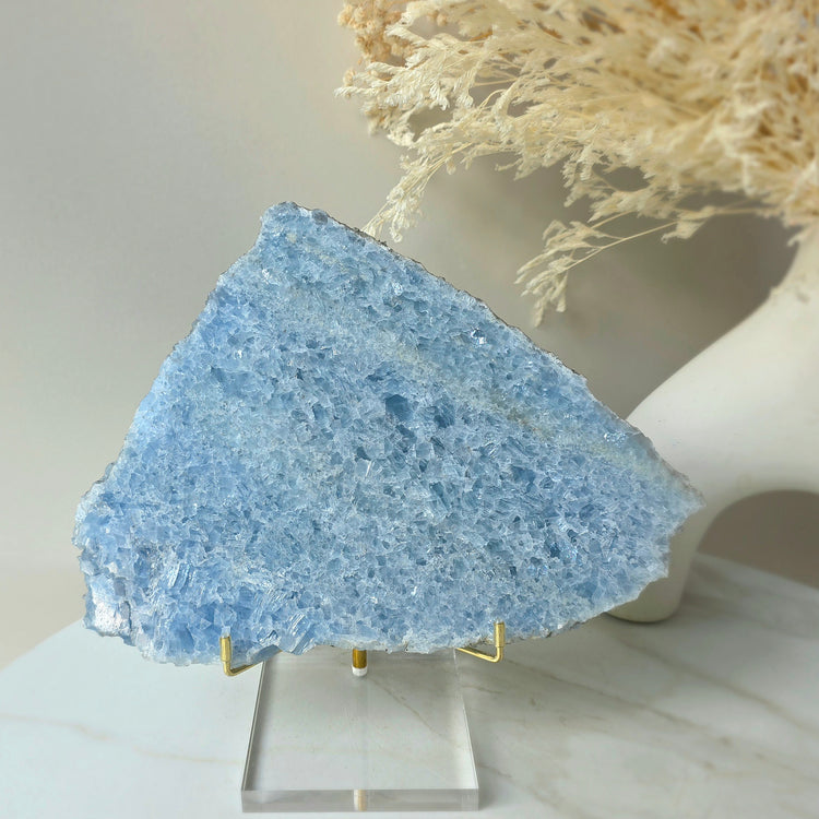 Blue Calcite Crystal Slab Slice on Stand High Quality