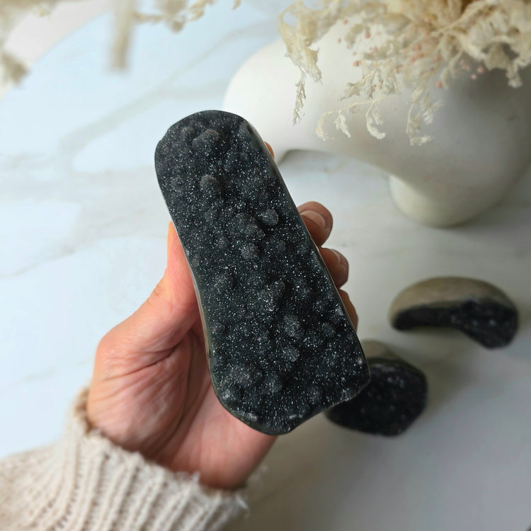 Rare Black Galaxy Amethyst Crystal Cluster on Stand Brazil