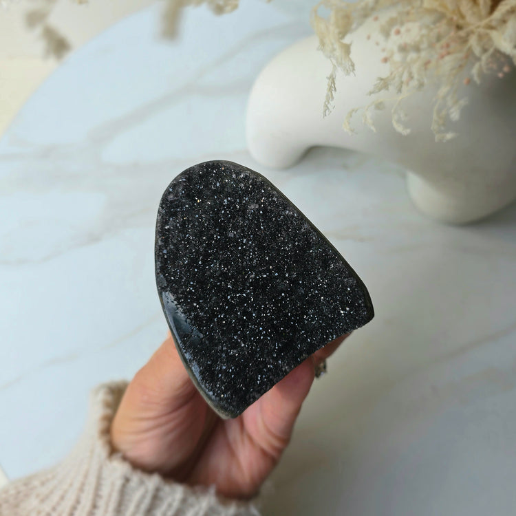Rare Black Galaxy Amethyst Crystal Cluster on Stand Brazil