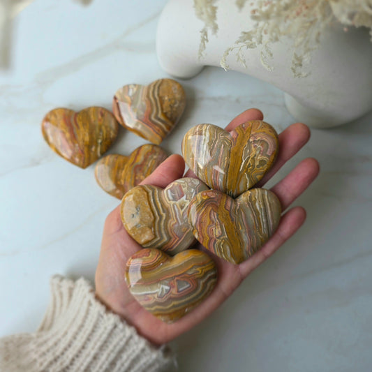 Yellow Crazy Lace Agate Crystal Heart Indonesia High Quality