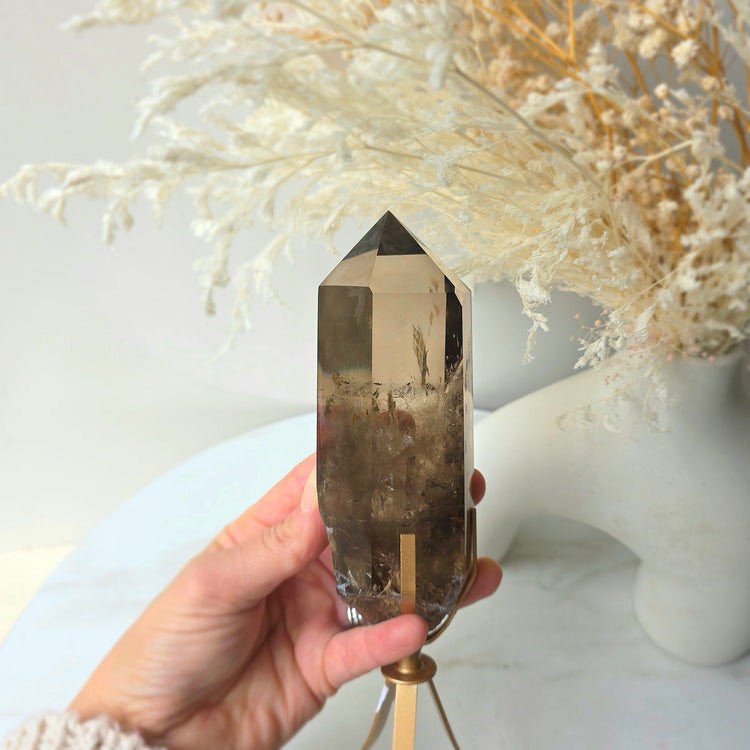 Smokey Quartz Crystal Natural Polished Point on Stand High Quality Brazil