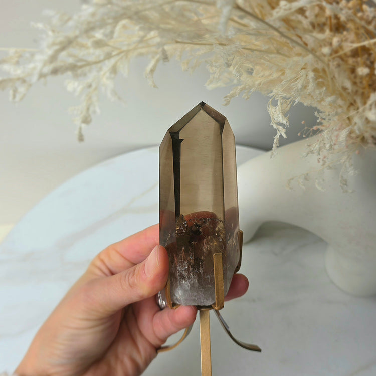 Smokey Quartz Crystal Natural Polished Point on Stand High Quality Brazil