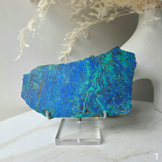 Azurite Malachite Crystal Slab Slice on Stand High Quality Peru