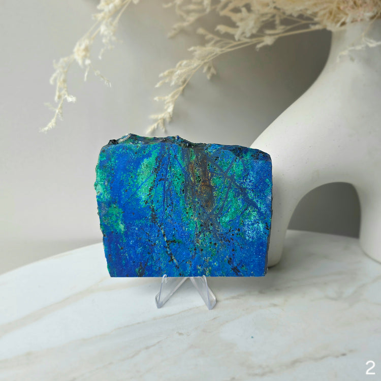 Azurite Malachite Crystal Slab Slice on Stand High Quality Peru