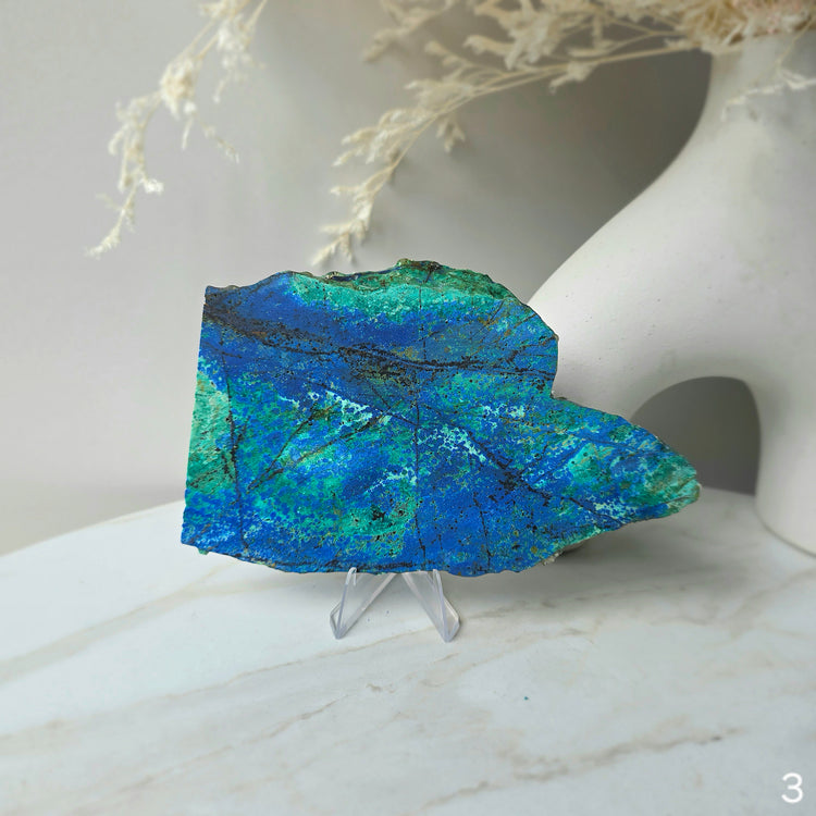 Azurite Malachite Crystal Slab Slice on Stand High Quality Peru