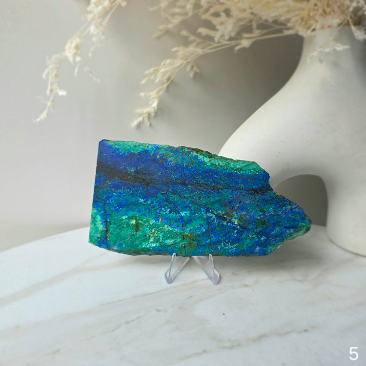 Azurite Malachite Crystal Slab Slice on Stand High Quality Peru