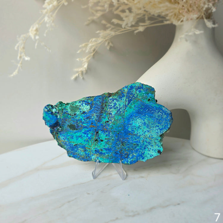 Azurite Malachite Crystal Slab Slice on Stand High Quality Peru