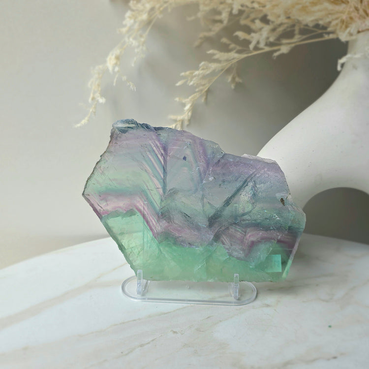 Rainbow Fluorite Crystal Slab Slice on Stand High Quality China