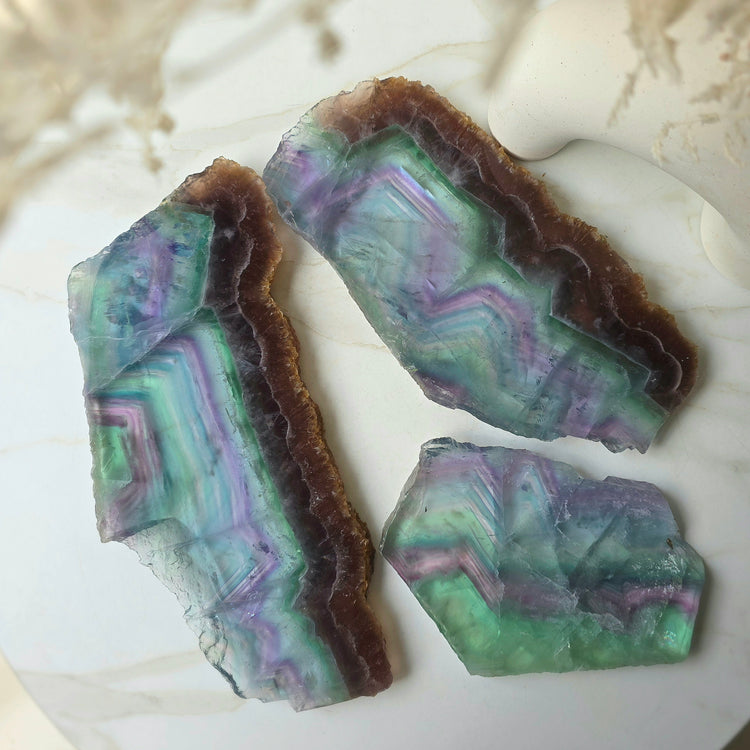 Rainbow Fluorite Crystal Slab Slice on Stand High Quality China