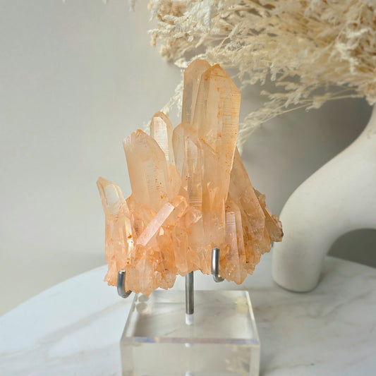 Pink Himalayan Crystal Quartz Cluster on Stand High Quality India