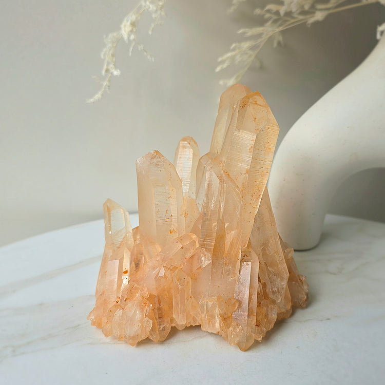 Pink Himalayan Crystal Quartz Cluster on Stand High Quality India