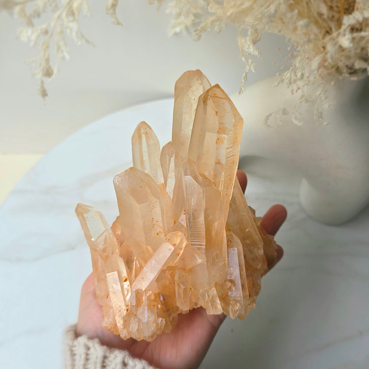 Pink Himalayan Crystal Quartz Cluster on Stand High Quality India