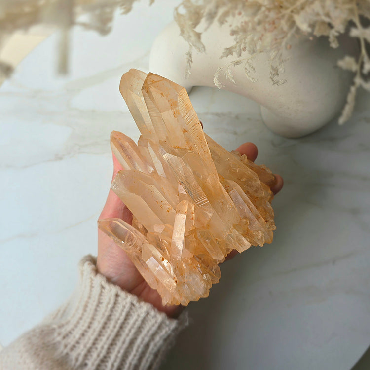 Pink Himalayan Crystal Quartz Cluster on Stand High Quality India