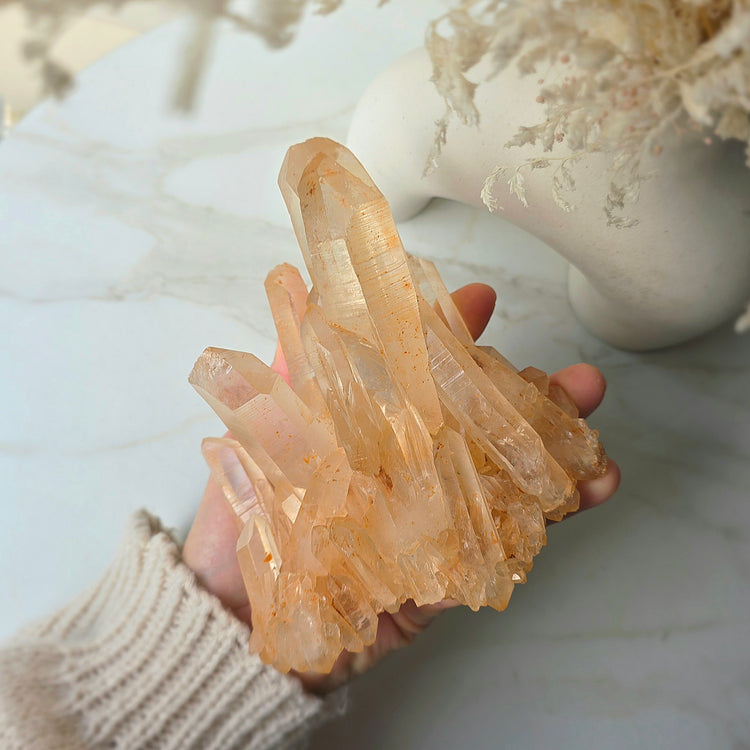Pink Himalayan Crystal Quartz Cluster on Stand High Quality India