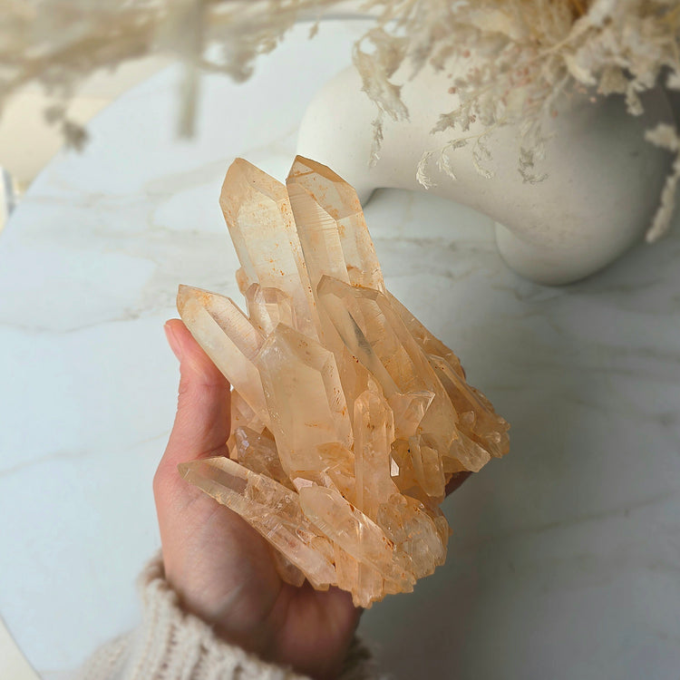 Pink Himalayan Crystal Quartz Cluster on Stand High Quality India
