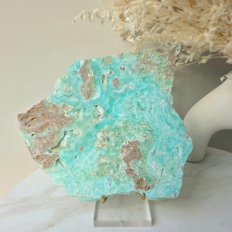 Blue Hemimorphite Crystal Slab on Stand High Quality Mexico