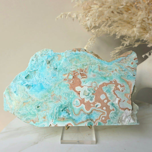 Blue Hemimorphite Crystal Slab on Stand High Quality Mexico