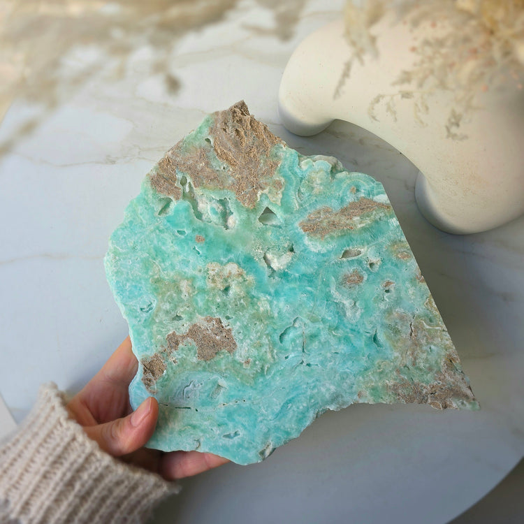 Blue Hemimorphite Crystal Slab on Stand High Quality Mexico