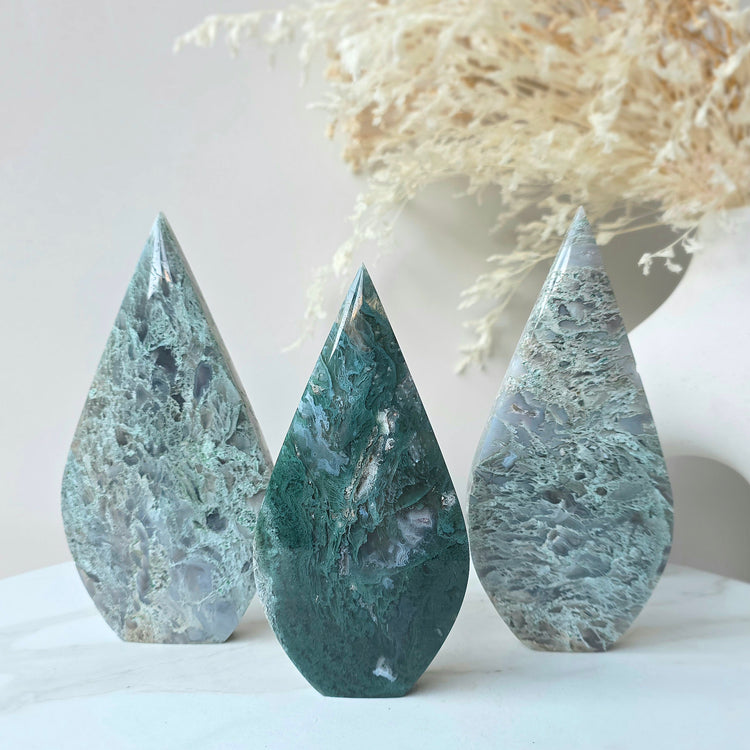 Moss Agate Crystal Diamond Flame Point High Quality Brazil