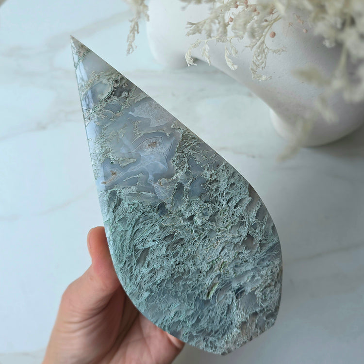 Moss Agate Crystal Diamond Flame Point High Quality Brazil
