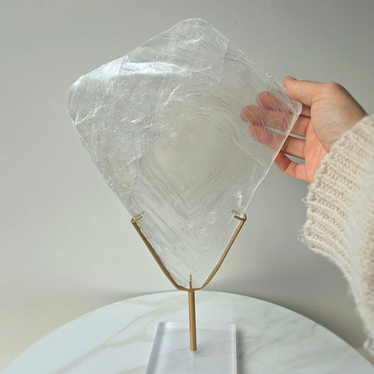 Selenite Polished Slab Slice on Stand High Quality Mexico