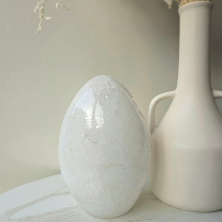 White Agate Polished Crystal Egg with Cluster Druzy 3kg XL Brazil High Quality Statement