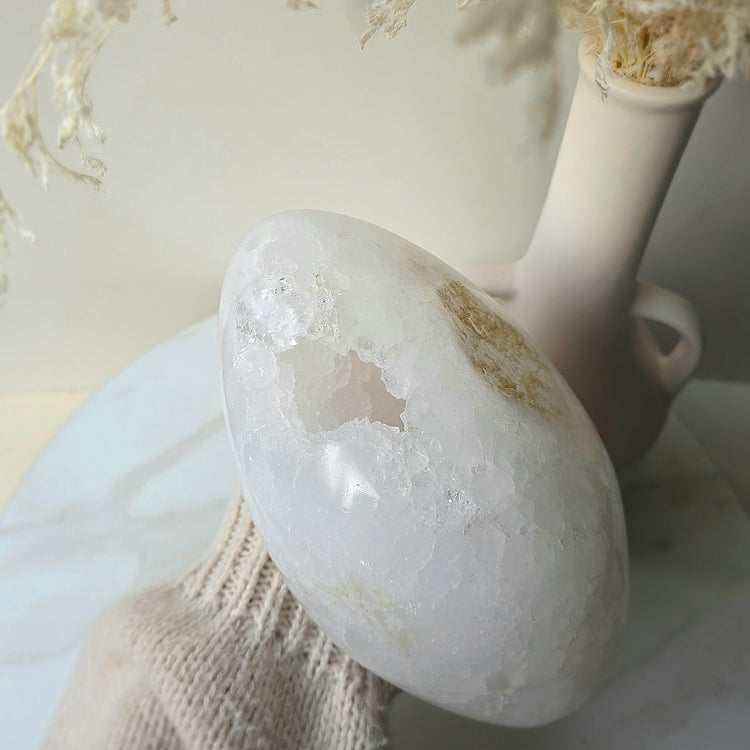 White Agate Polished Crystal Egg with Cluster Druzy 3kg XL Brazil High Quality Statement