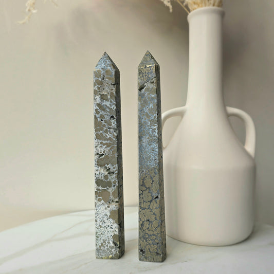 Pyrite in Agate Tower Point Obelisk High Quality Brazil