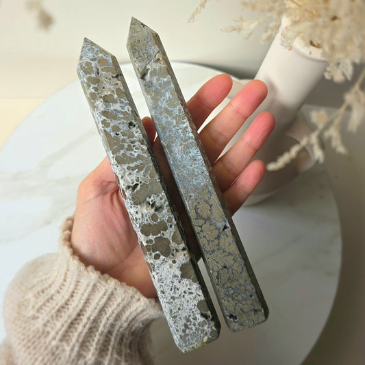 Pyrite in Agate Tower Point Obelisk High Quality Brazil