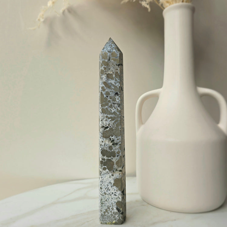 Pyrite in Agate Tower Point Obelisk High Quality Brazil