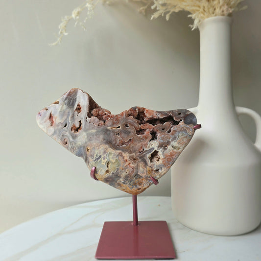 Pink Amethyst Crystal Slab Slice High Quality on Stand Brazil