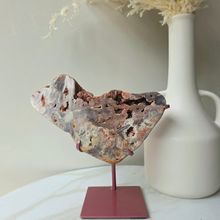 Pink Amethyst Crystal Slab Slice High Quality on Stand Brazil