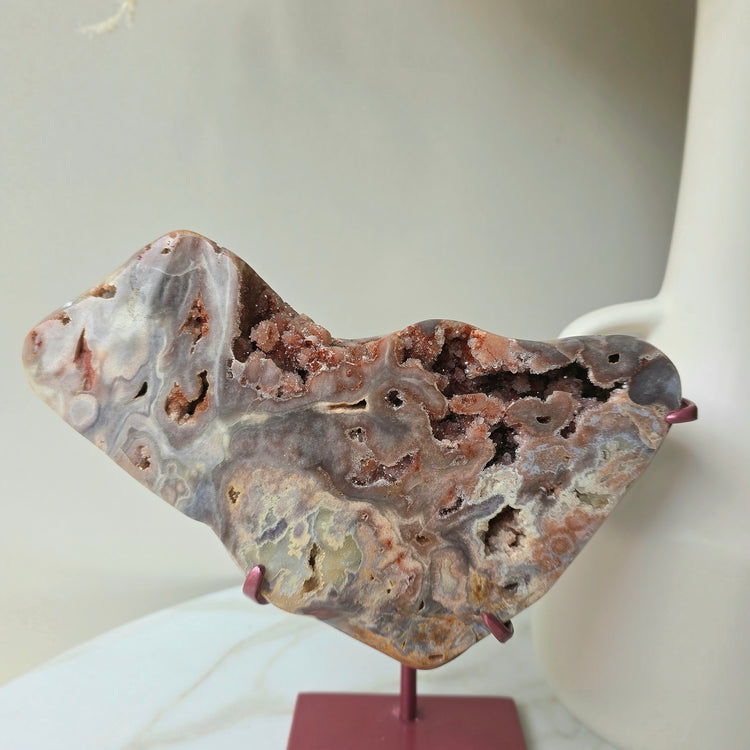 Pink Amethyst Crystal Slab Slice High Quality on Stand Brazil