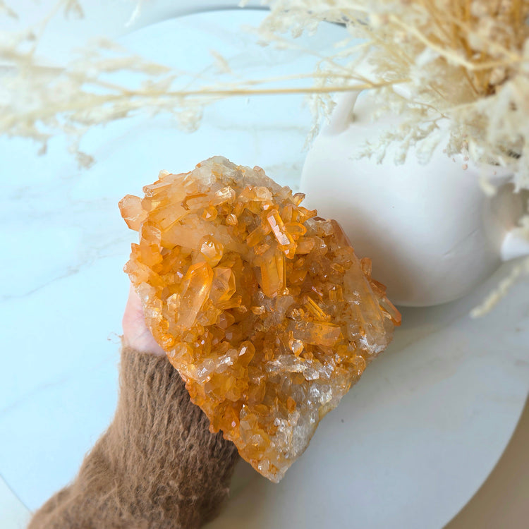 Tangerine Quartz Crystal Cluster XL High Quality Brazil