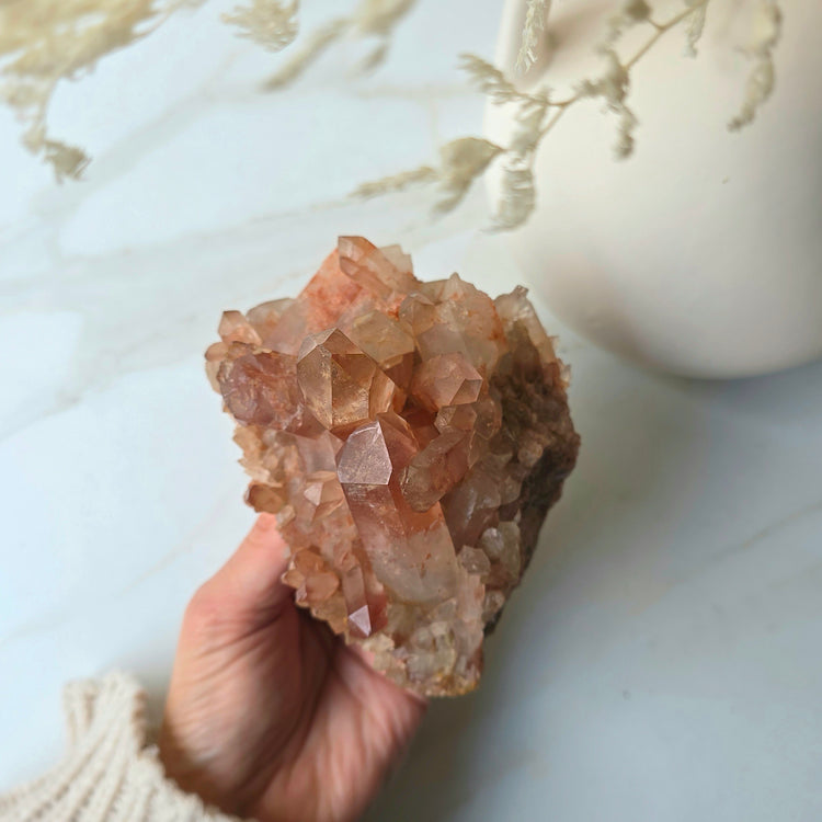 Red Hemetite in Quartz Crystal Cluster Brazil