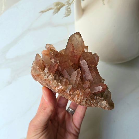 Red Hemetite in Quartz Crystal Cluster Brazil