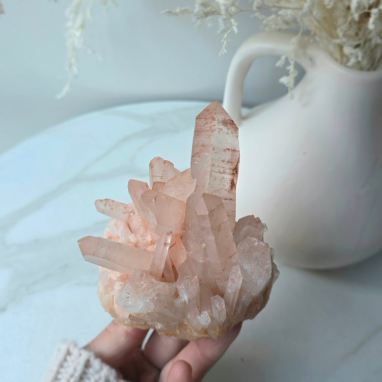 Pink Hematite Quartz Crystal Cluster Madagascar