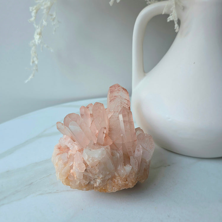 Pink Hematite Quartz Crystal Cluster Madagascar