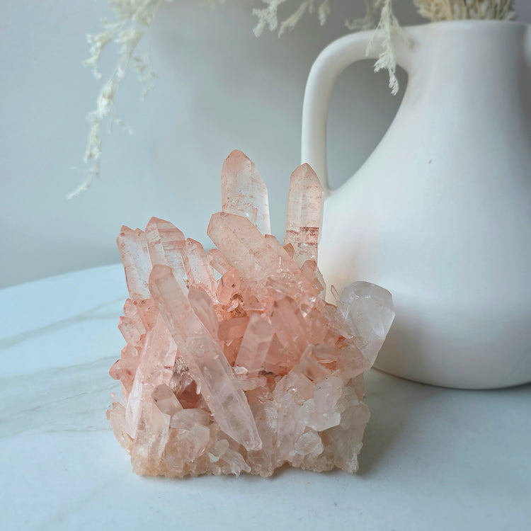 Pink Hematite Quartz Crystal Cluster Madagascar