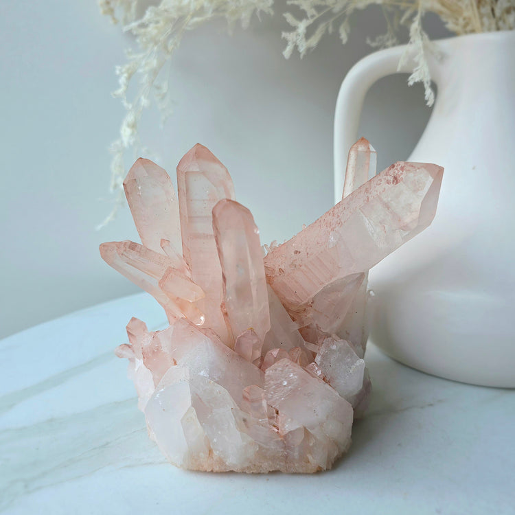 Pink Hematite Quartz Crystal Cluster Madagascar