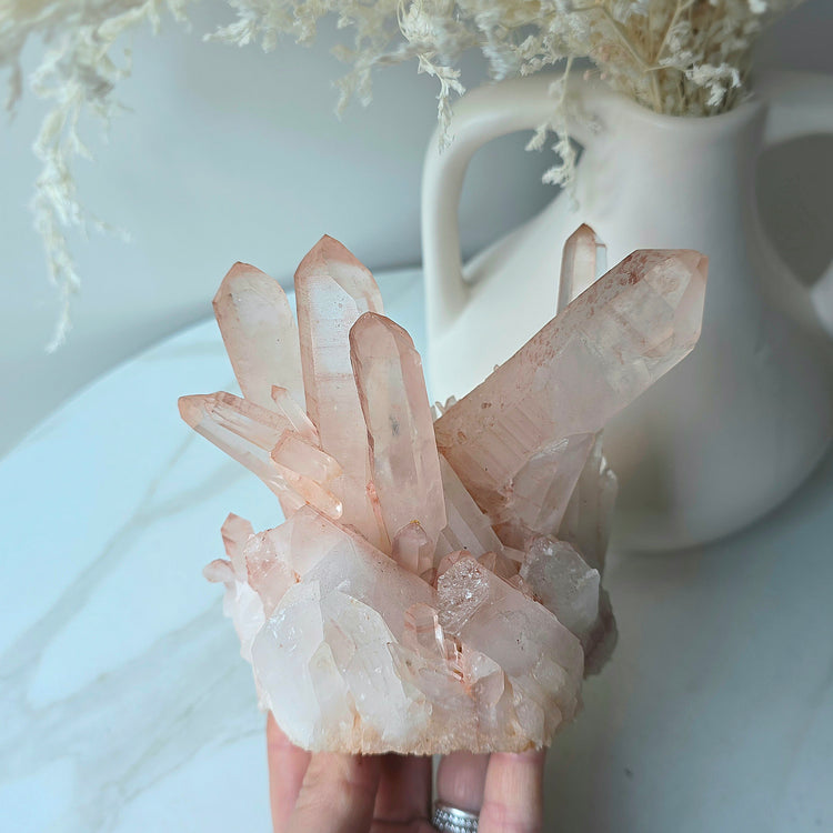 Pink Hematite Quartz Crystal Cluster Madagascar