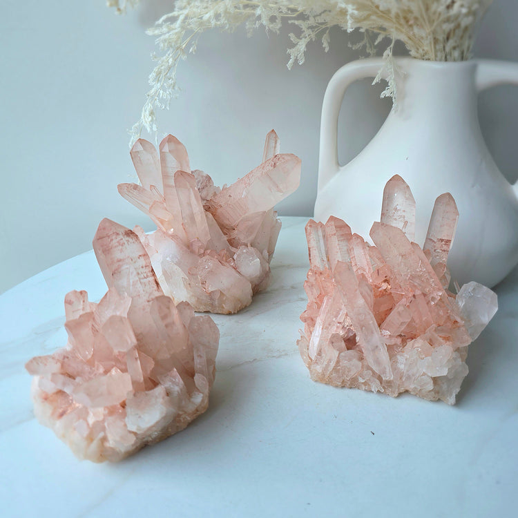 Pink Hematite Quartz Crystal Cluster Madagascar
