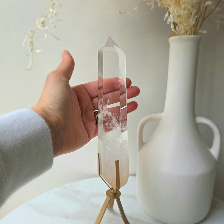 Clear Quartz Crystal Natural Point on Stand High Quality Brazil 3