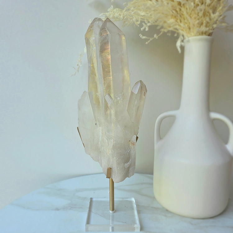 Clear Quartz Crystal Natural Cluster Point on Stand Brazil
