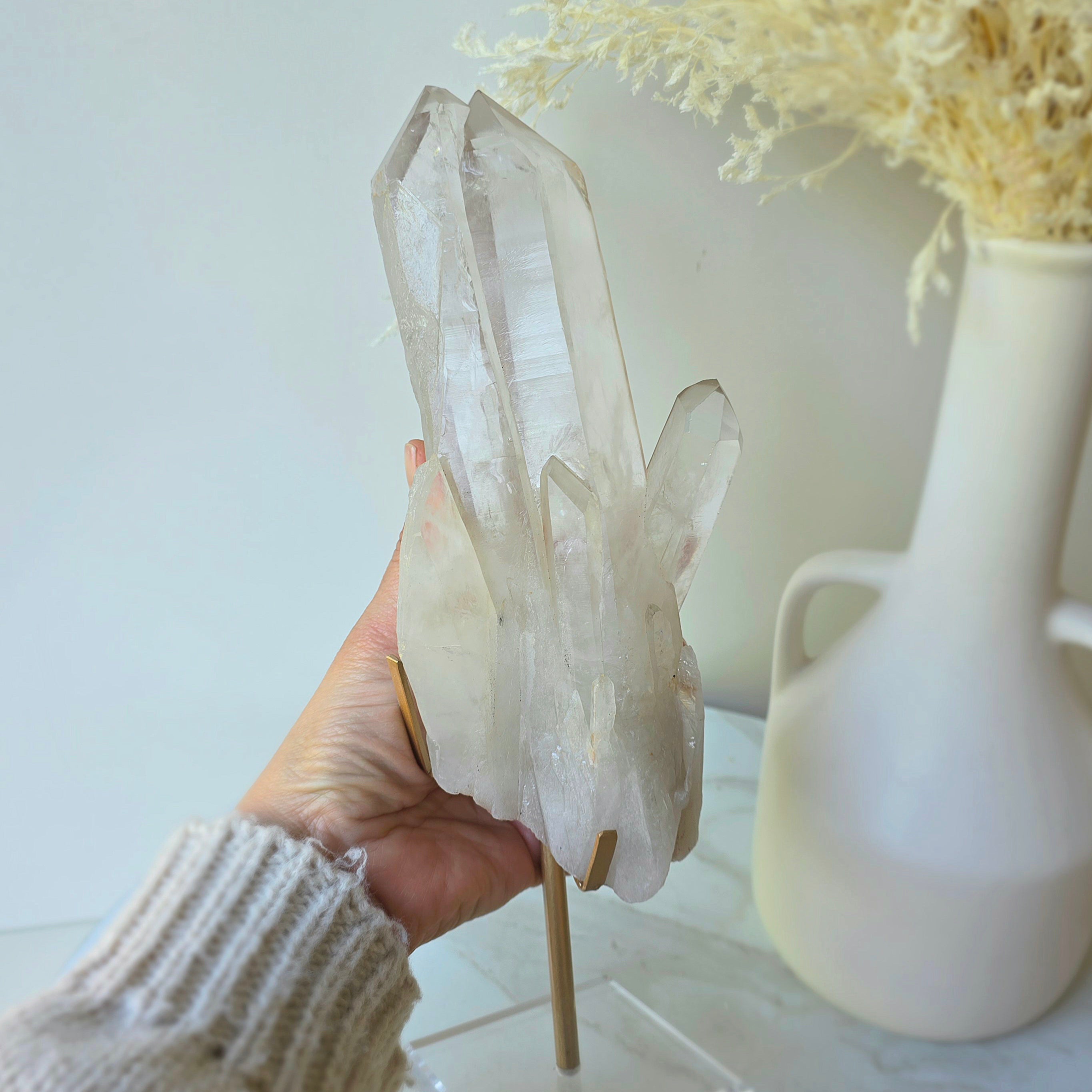 Clear Quartz Crystal Natural Cluster Point on Stand Brazil