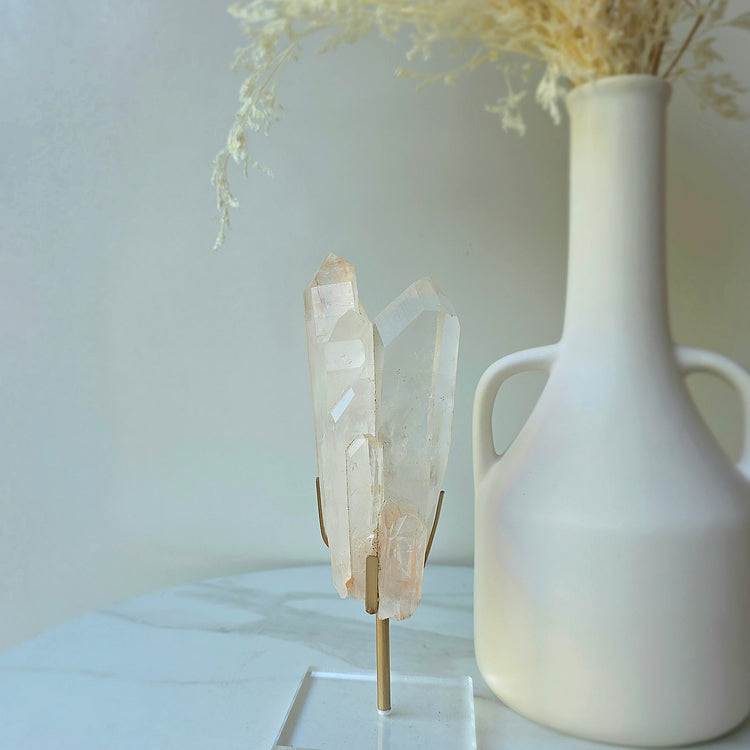 Clear Quartz Crystal Natural Cluster Point on Stand Brazil