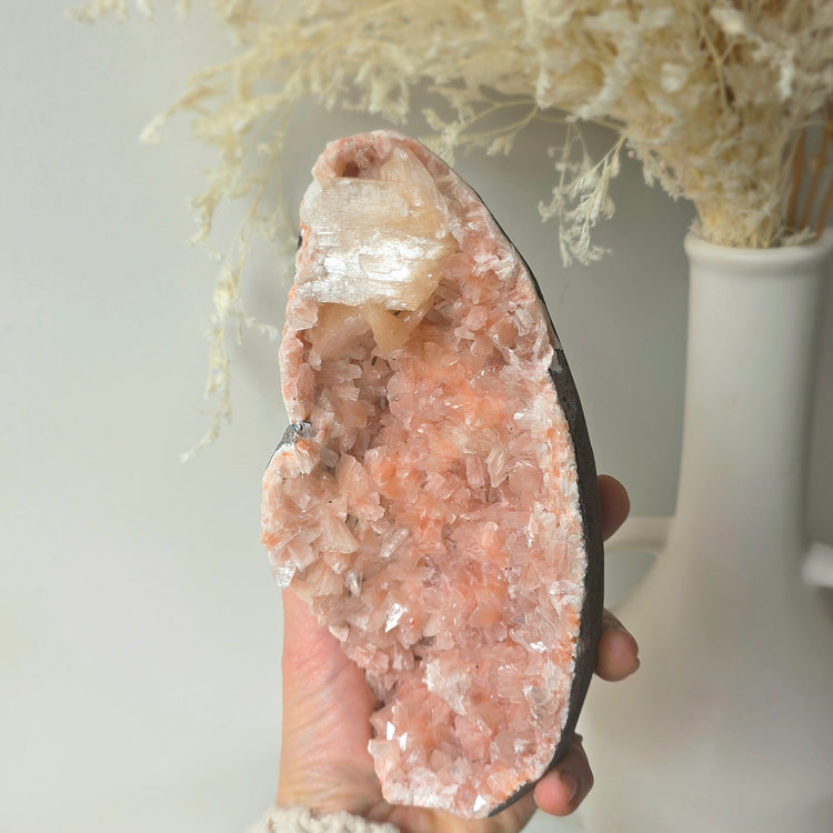 Rare Pink Apophyllite Crystal Cluster with Stilbite India