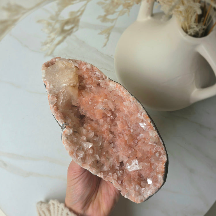 Rare Pink Apophyllite Crystal Cluster with Stilbite India