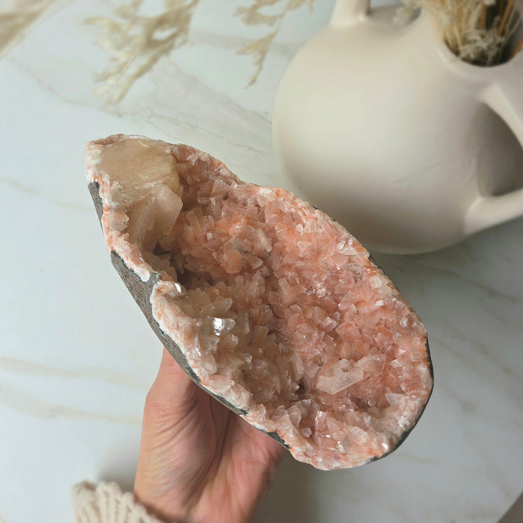 Rare Pink Apophyllite Crystal Cluster with Stilbite India