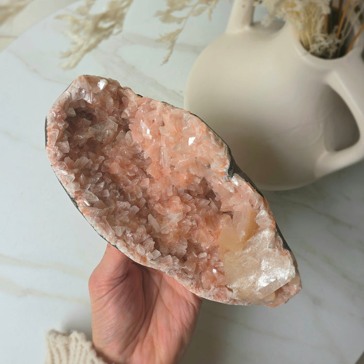 Rare Pink Apophyllite Crystal Cluster with Stilbite India
